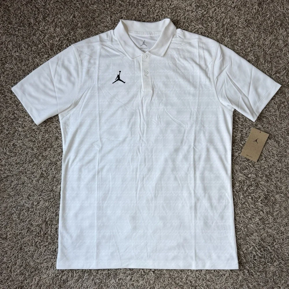 Jordan Dri-FIT Coach Victory Polo White Black Men's Size Medium FN6924-657 NEW